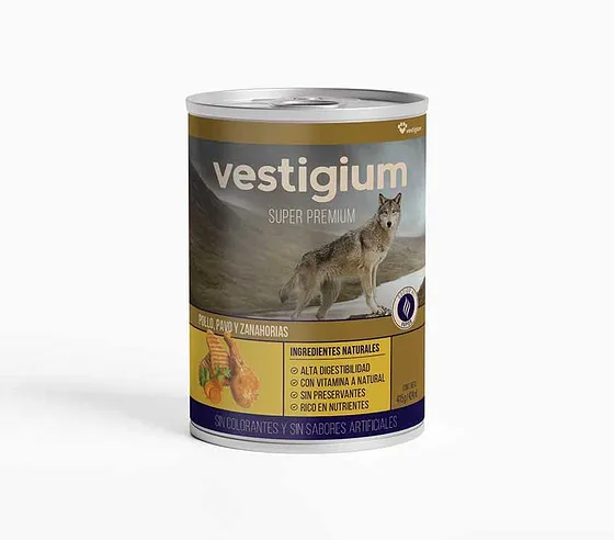 Vestigium comida para perros con pollo, pavo y zanahoria Alimento Húmedo 415gr