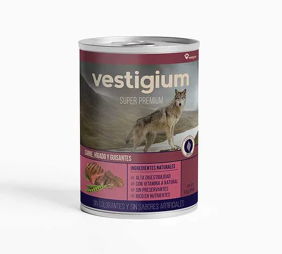 Vestigium comida para perros con carne, hígado y guisantes Alimento Húmedo 415gr